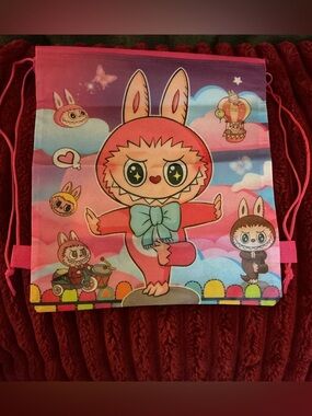Kids Pink Labubu Character Drawstring Backpack